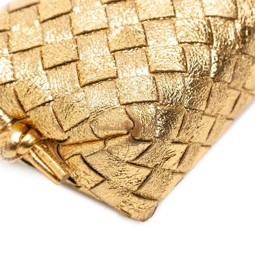 Bottega Veneta Mini Metallic Lambskin Intrecciato Loop Camera Bag Gold Leather Good condition - Box View