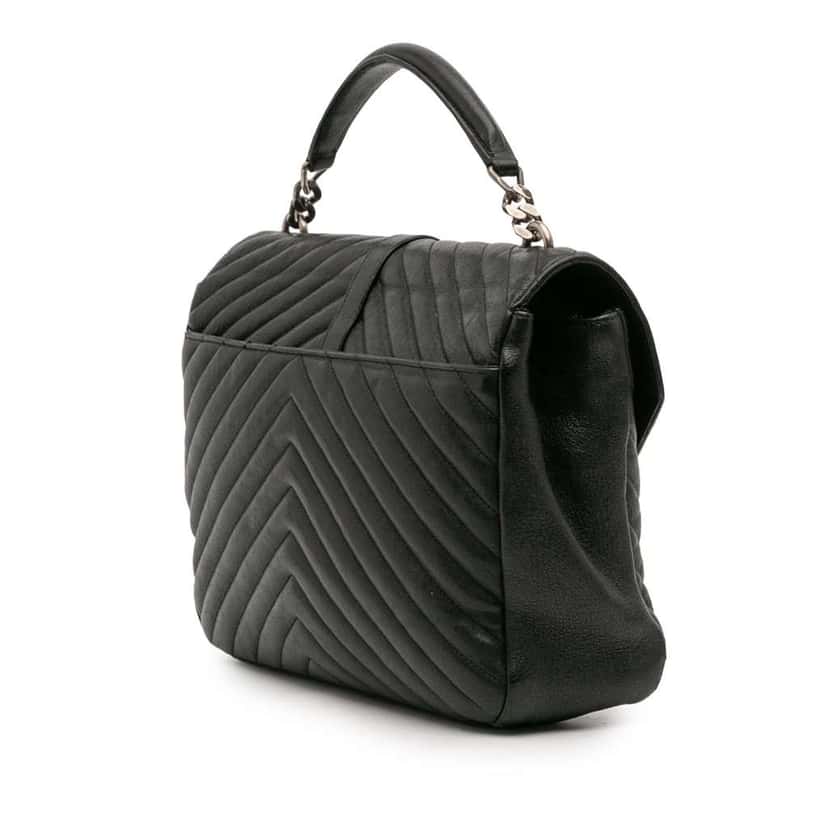 Saint Laurent Large Chevron Sheepskin Monogram College Bag Black Leather Good condition - Back View