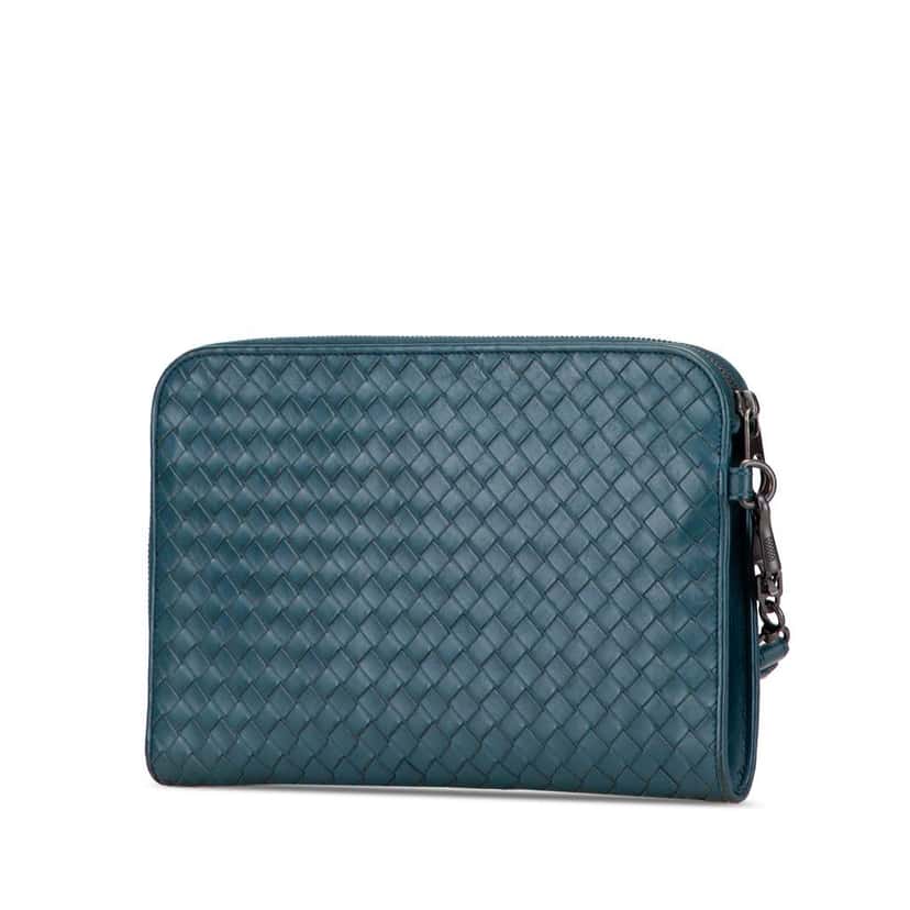 Bottega Veneta Nappa Intrecciato Clutch Blue Leather Good condition - Back View
