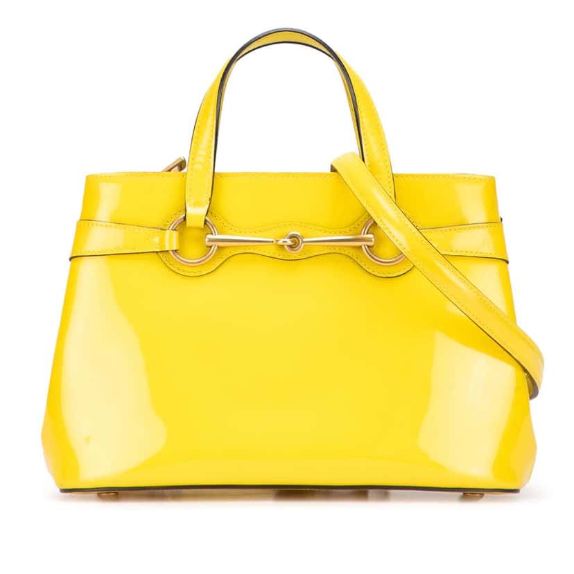 Gucci Patent Bright Bit Satchel Yellow Leather Good condition - Front View