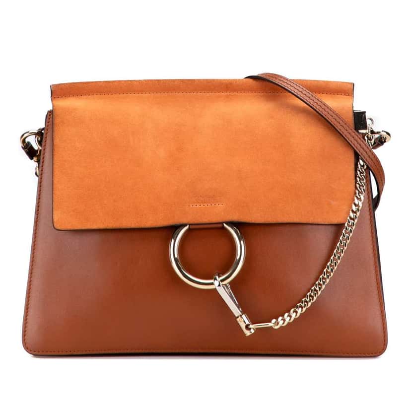 Chloé Medium Calfskin and Suede Faye Crossbody Brown Leather Good condition - Front View
