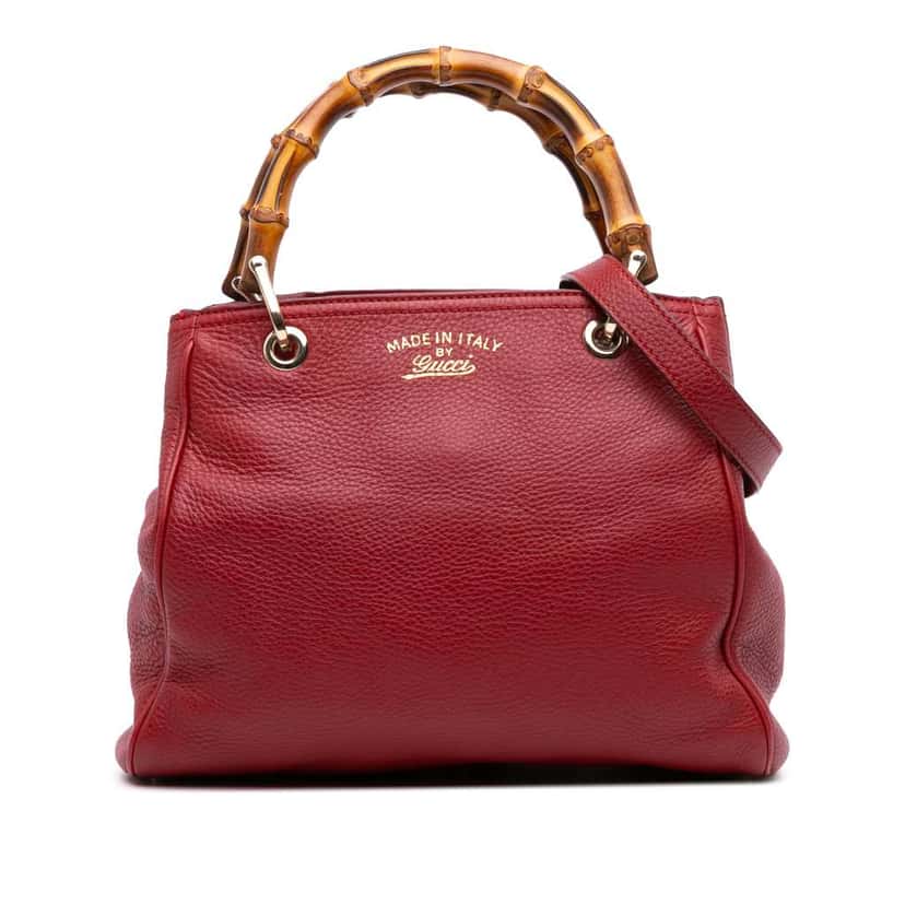 Gucci Small Calfskin Bamboo Shopper Satchel Red Leather Good condition - Front View