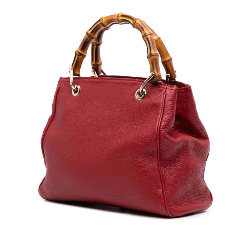 Gucci Small Calfskin Bamboo Shopper Satchel Red Leather Good condition - Back View