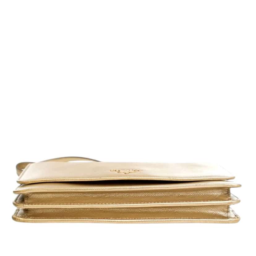 Prada Metallic Saffiano Wallet on Strap Gold Leather Good condition - Model View