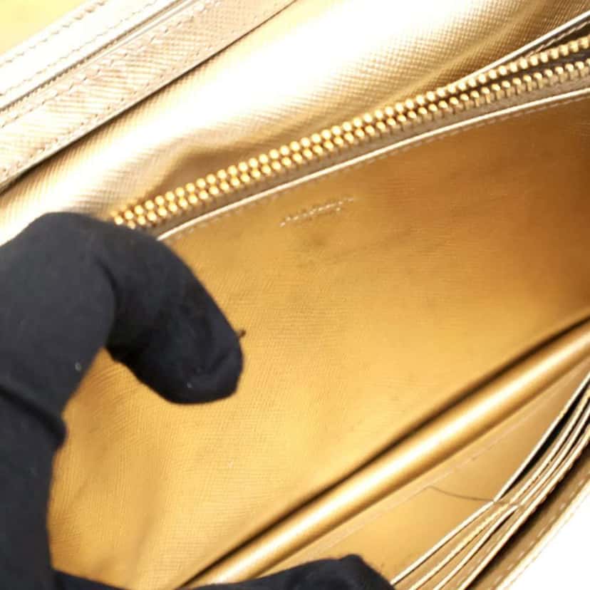 Prada Metallic Saffiano Wallet on Strap Gold Leather Good condition - Box View