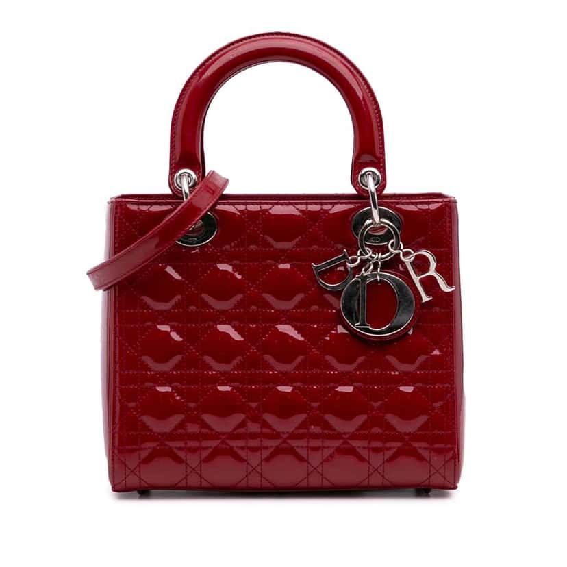 Dior Medium Patent Cannage Lady Dior Red Leather Good condition - Front View