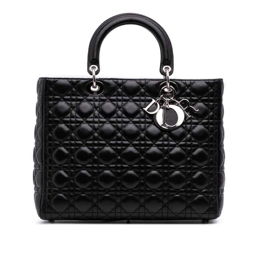 Dior Large Lambskin Cannage Lady Dior Black Leather Good condition - Front View
