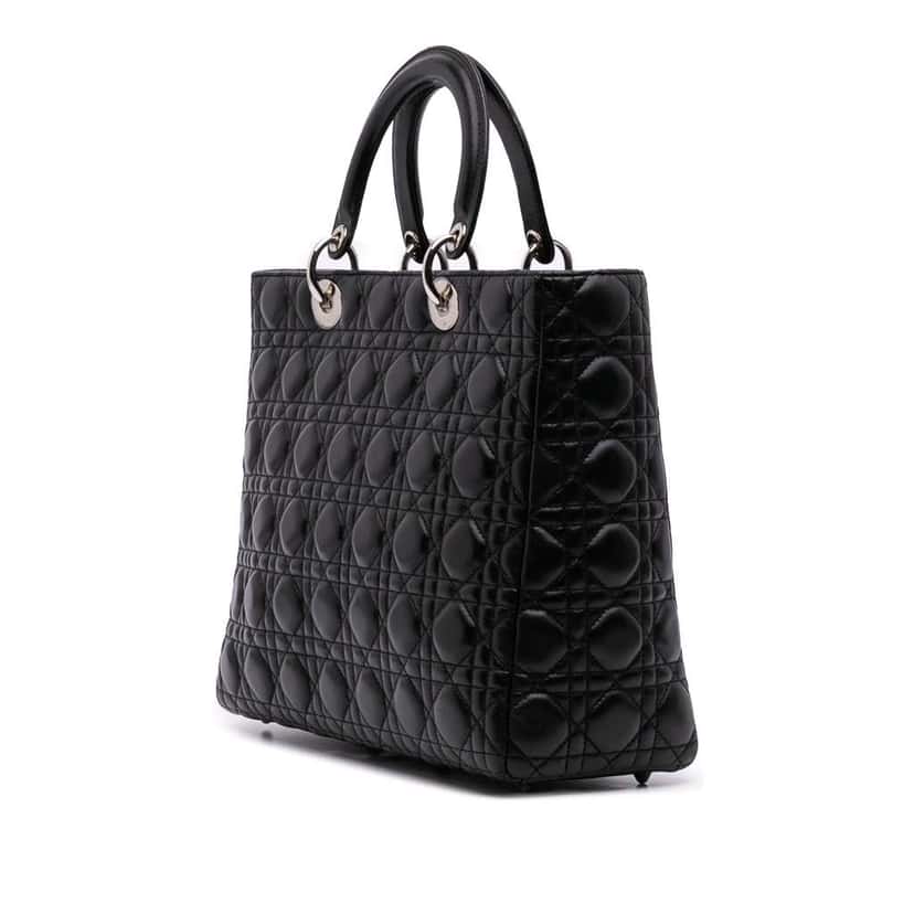 Dior Large Lambskin Cannage Lady Dior Black Leather Good condition - Back View