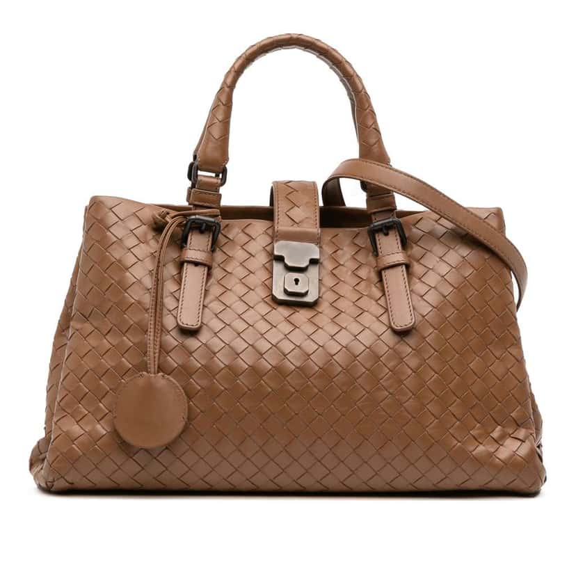 Bottega Veneta Small Nappa Intrecciato Roma Satchel Brown Leather Good condition - Front View