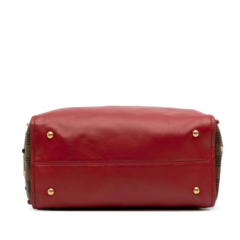 Fendi Leather and Studded Canvas Colorblock Chameleon Satchel Red Leather Good condition - Inside View
