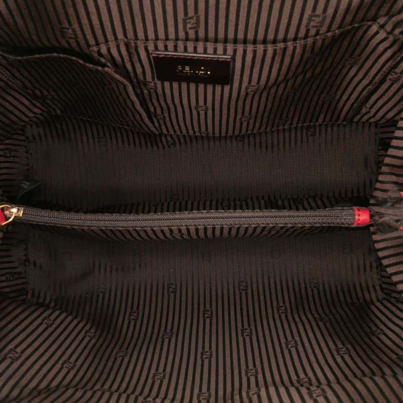 Fendi Leather and Studded Canvas Colorblock Chameleon Satchel Red Leather Good condition - Model View