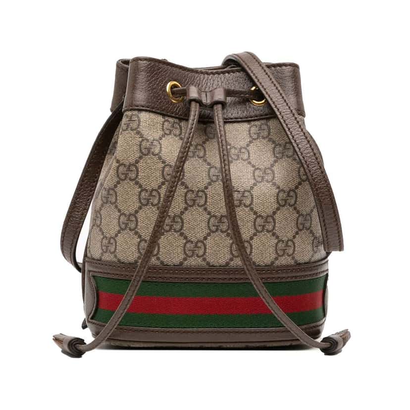 Gucci Mini GG Supreme Web Ophidia Bucket Bag Brown Canvas Good condition - Front View