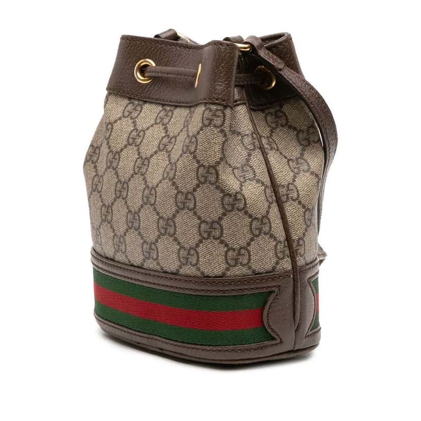 Gucci Mini GG Supreme Web Ophidia Bucket Bag Brown Canvas Good condition - Back View