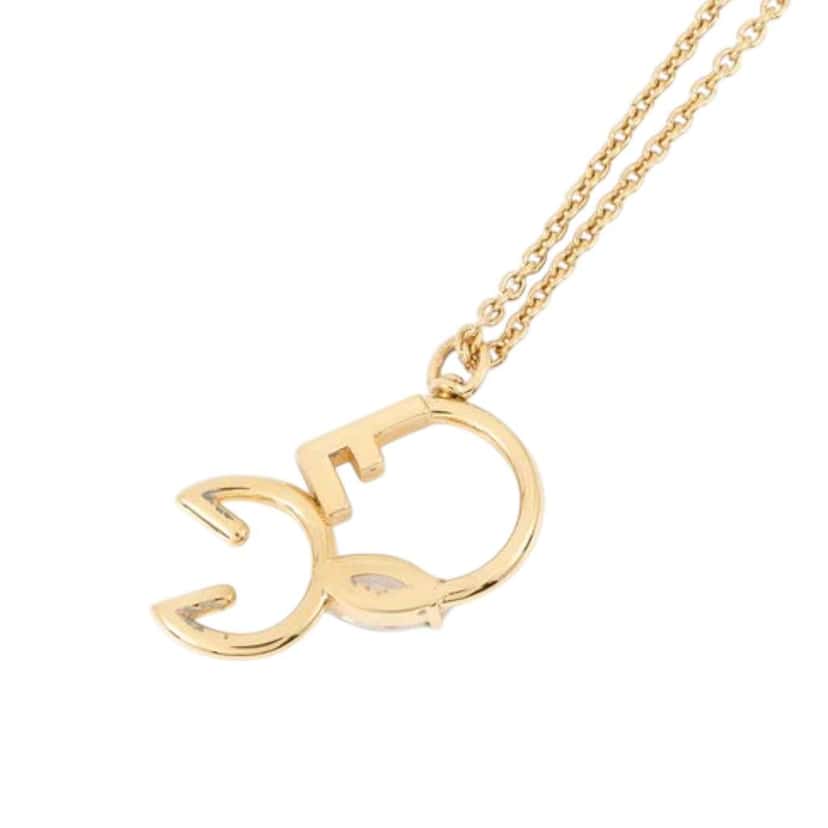 Fendi Gold Plated Metal Rhinestone Pendant Necklace Gold Metal Good condition - Back View