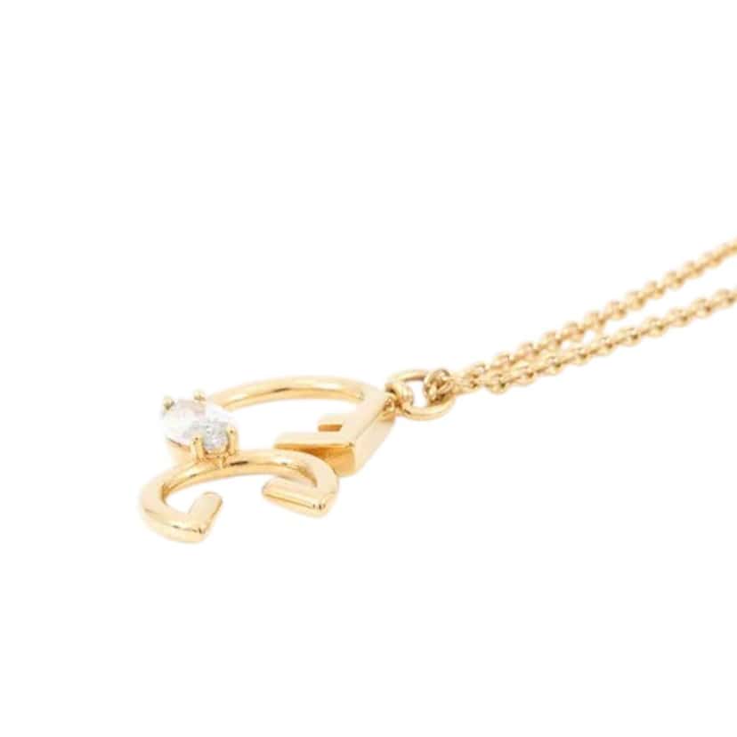 Fendi Gold Plated Metal Rhinestone Pendant Necklace Gold Metal Good condition - Inside View