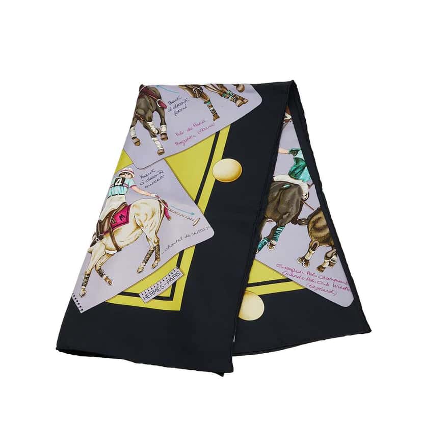 Hermès Le Monde du Polo Silk Scarf Yellow Silk Good condition - Front View