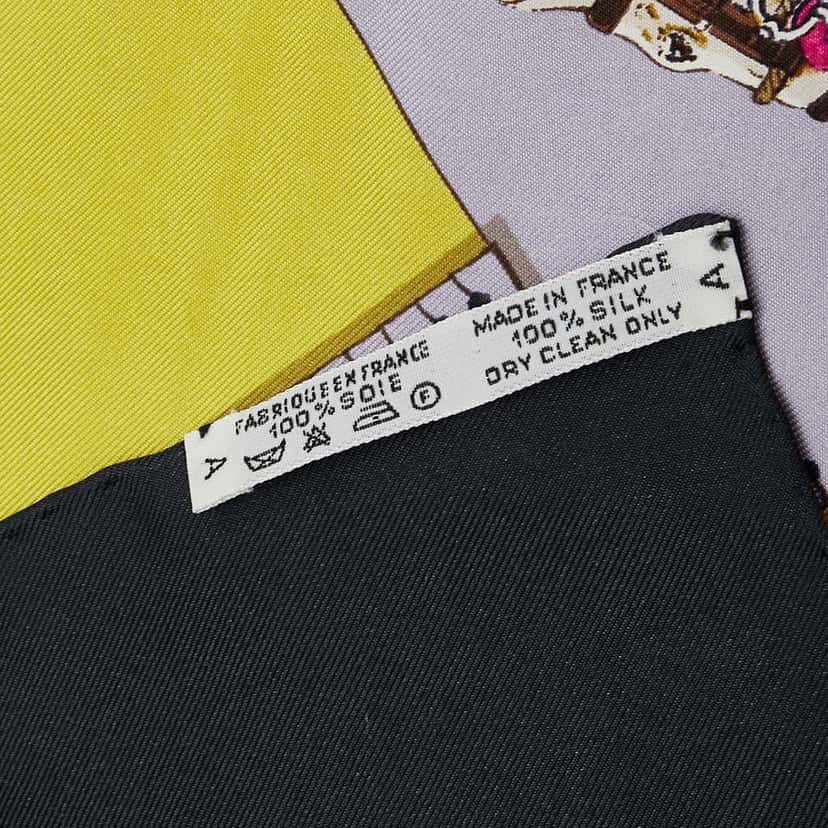 Hermès Le Monde du Polo Silk Scarf Yellow Silk Good condition - Back View