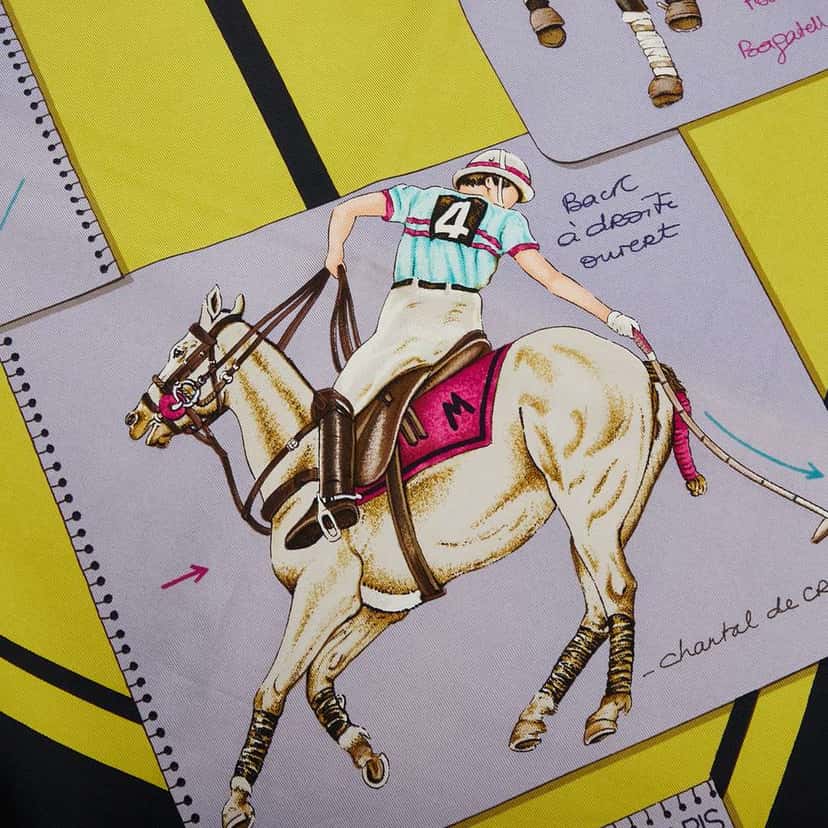 Hermès Le Monde du Polo Silk Scarf Yellow Silk Good condition - Box View