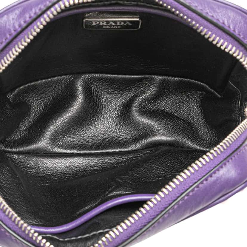 Prada Mini Leather Studded Camera Bag Purple Leather Good condition - Model View