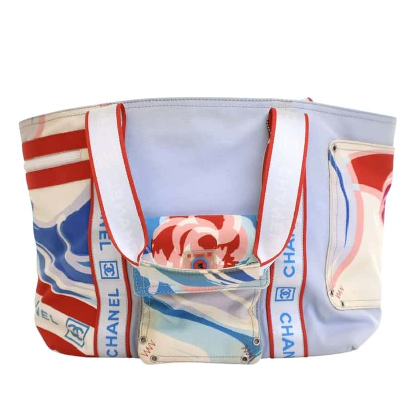 Chanel Tricolor Canvas Sports Line Surf Tote Blue Canvas Good condition - Front View
