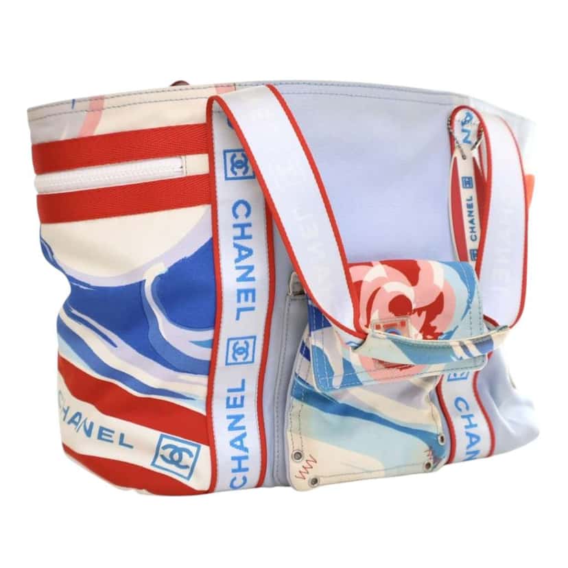 Chanel Tricolor Canvas Sports Line Surf Tote Blue Canvas Good condition - Back View