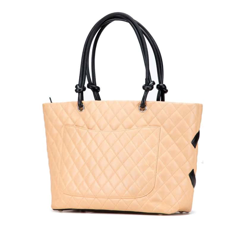 Chanel Large Quilted Lambskin Cambon Ligne Tote Brown Leather Good condition - Back View