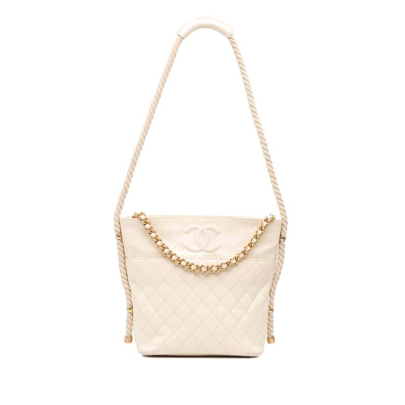 Chanel Crumpled Calfskin En Vogue Rope Satchel White Leather Good condition - Front View