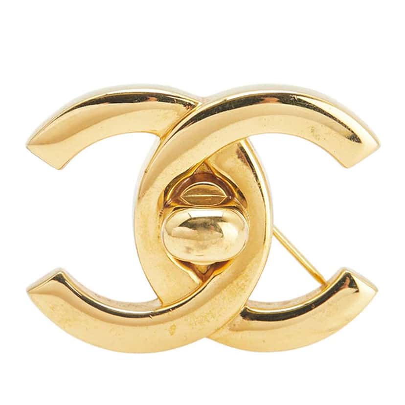 Chanel Gold Plated CC Turn-Lock Brooch Gold Metal Good condition - Front View