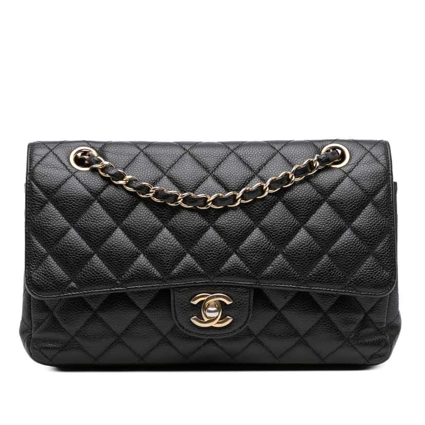 Chanel Medium Classic Caviar Double Flap Black Leather Good condition - Front View