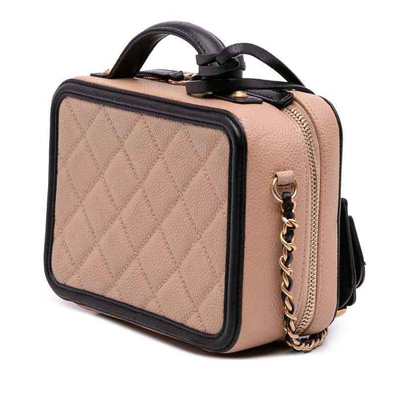 Chanel Small Caviar CC Filigree Vanity Case Brown Leather Good condition - Back View
