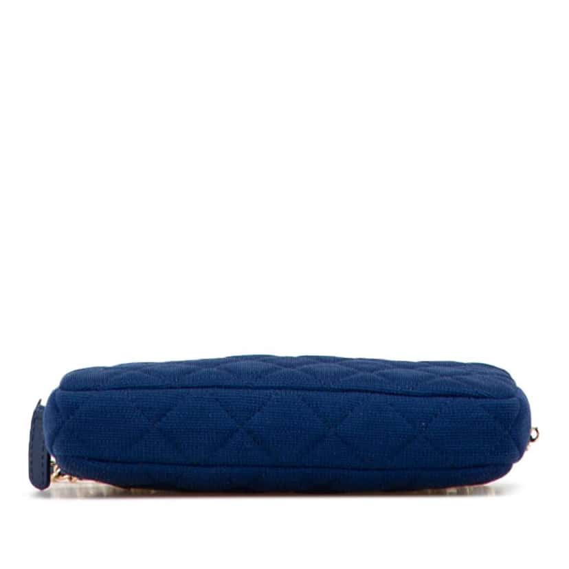 Chanel CC Quilted Jersey Double Zip Wallet on Chain Blue Cotton Good condition - Inside View