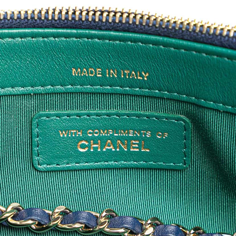 Chanel CC Quilted Jersey Double Zip Wallet on Chain Blue Cotton Good condition - Box View