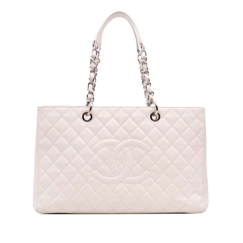 Chanel Caviar Grand Shopping Tote XL White Leather Good condition - Front View