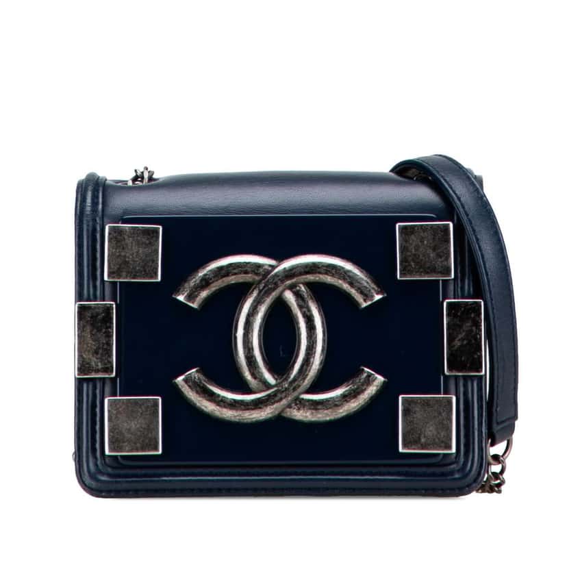Chanel Mini Acrylic and Calfskin Boy Brick Flap Blue Leather Good condition - Front View