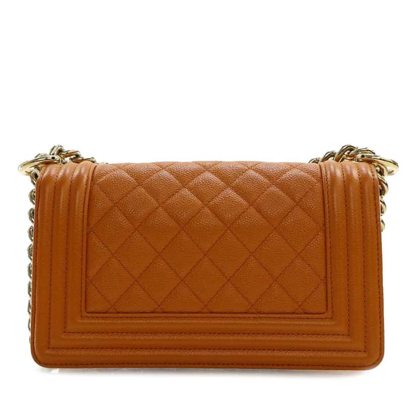 Chanel Small Quilted Caviar Boy Flap Brown Leather Good condition - Back View