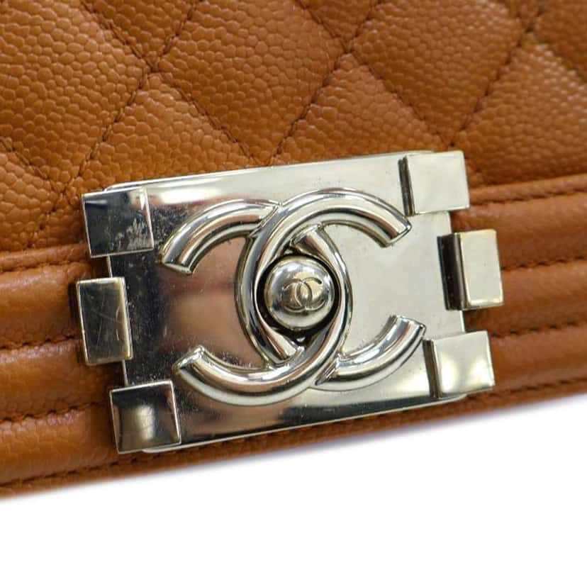 Chanel Small Quilted Caviar Boy Flap Brown Leather Good condition - Box View