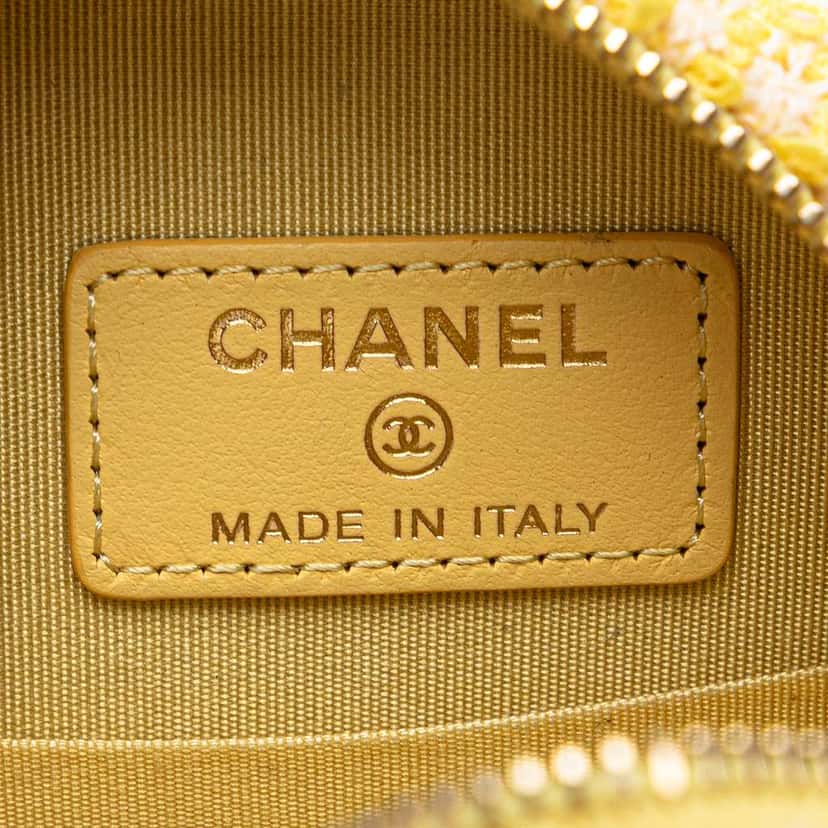 Chanel Tweed 19 Round Clutch with Chain Yellow Tweed Good condition - Box View
