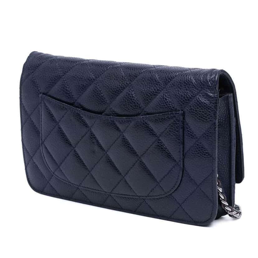 Chanel CC Quilted Caviar Wallet on Chain Blue Leather Good condition - Back View