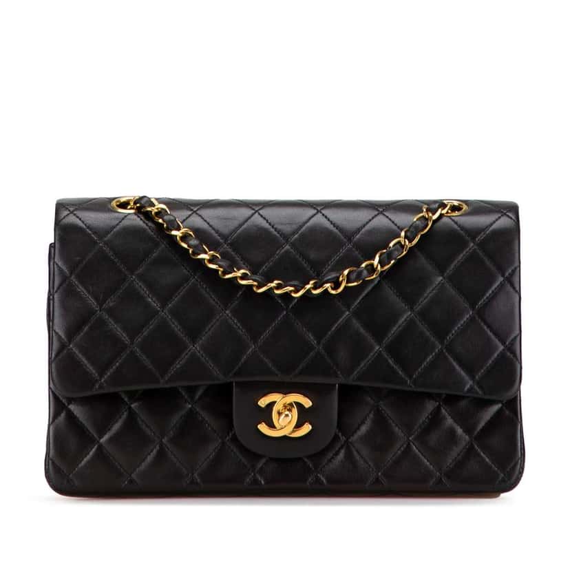 Chanel Medium Classic Lambskin Double Flap Black Leather Good condition - Front View