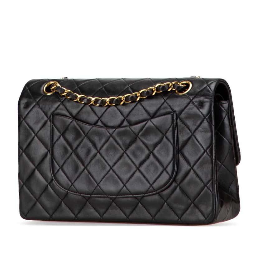 Chanel Medium Classic Lambskin Double Flap Black Leather Good condition - Back View