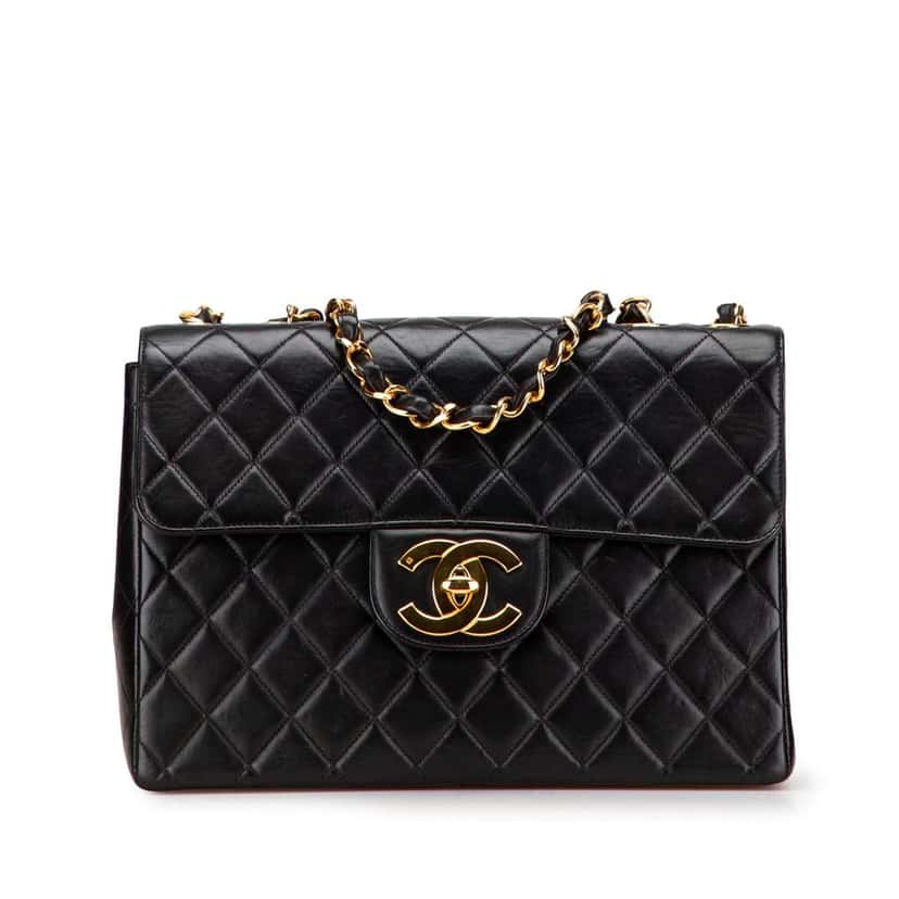 Chanel Jumbo XL Classic Lambskin Single Flap Black Leather Good condition - Front View