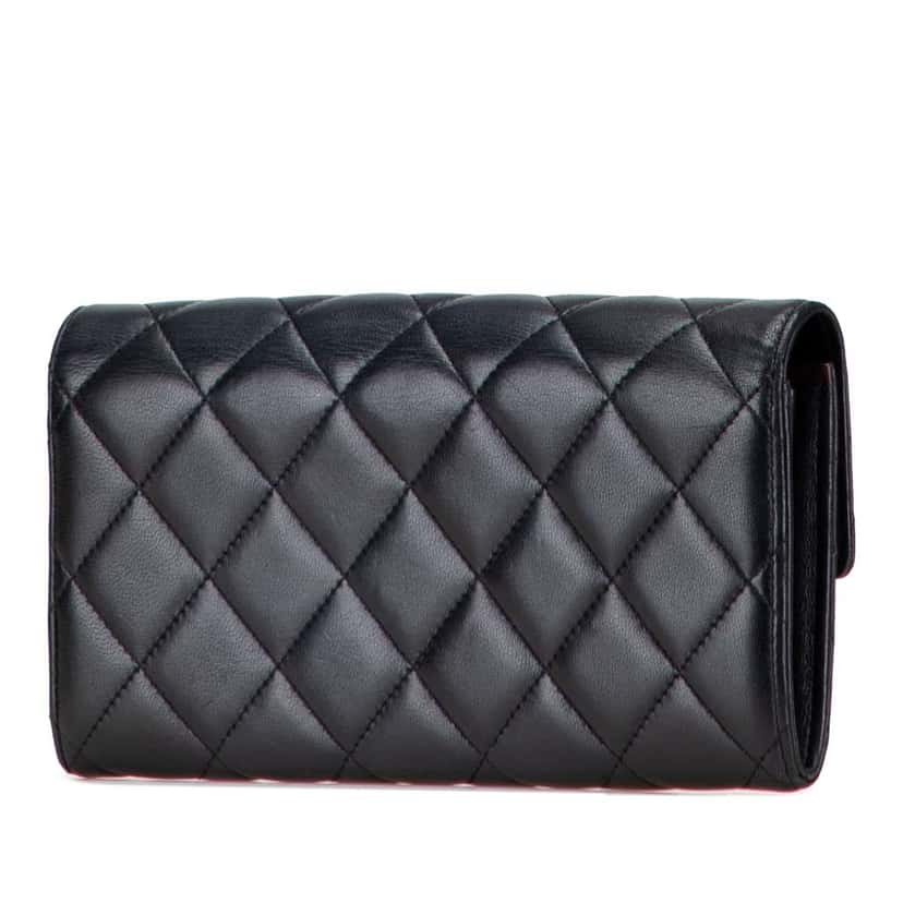 Chanel Quilted Lambskin Flap Long Wallet Black Leather Good condition - Back View
