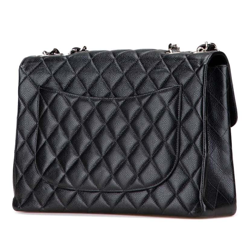 Chanel Jumbo Classic Caviar Single Flap Black Leather Good condition - Back View