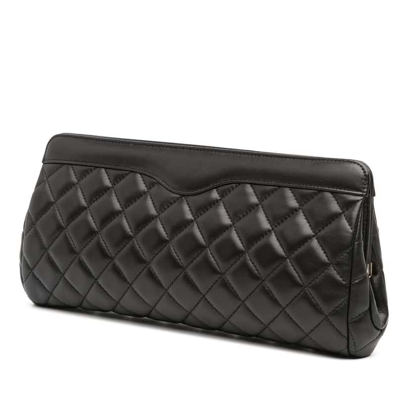 Chanel CC Quilted Lambskin Frame Clutch Black Leather Good condition - Back View