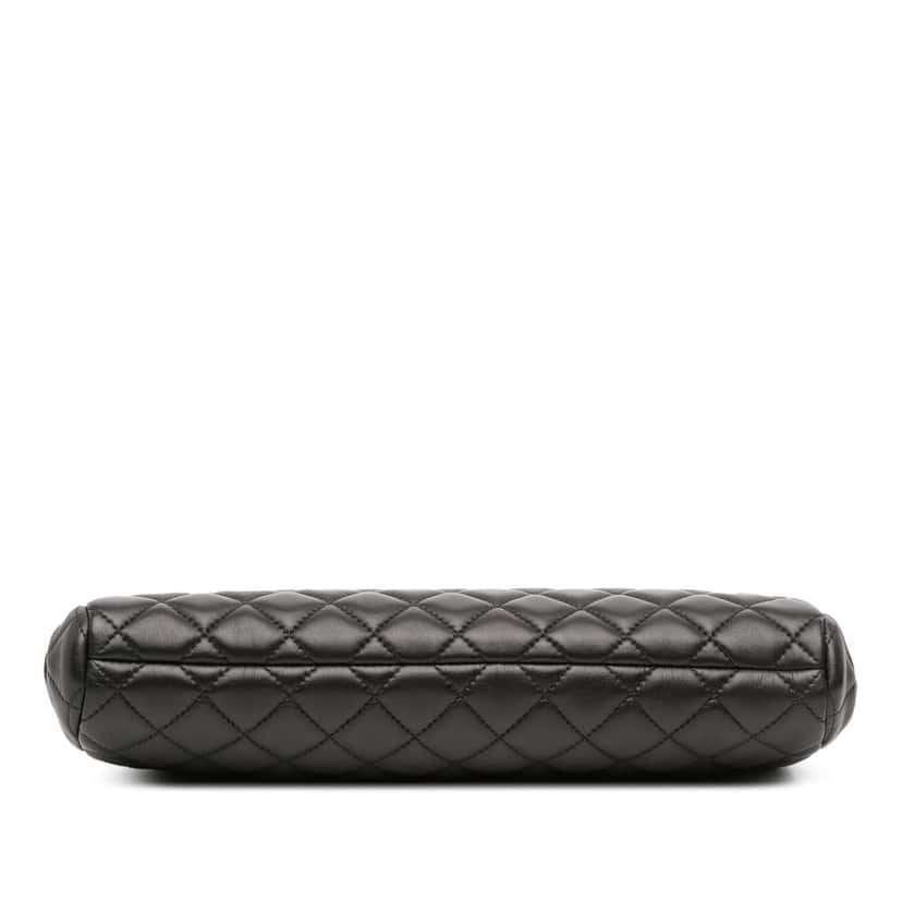 Chanel CC Quilted Lambskin Frame Clutch Black Leather Good condition - Inside View