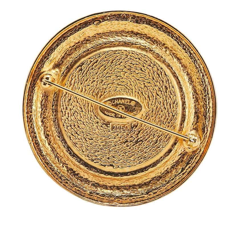 Chanel Gold Plated 31 Rue Cambon Round Brooch Gold Metal Good condition - Back View