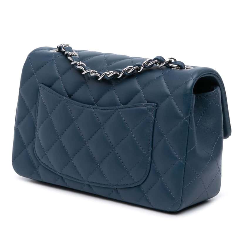 Chanel Mini Rectangular Classic Lambskin Single Flap Blue Leather Good condition - Back View
