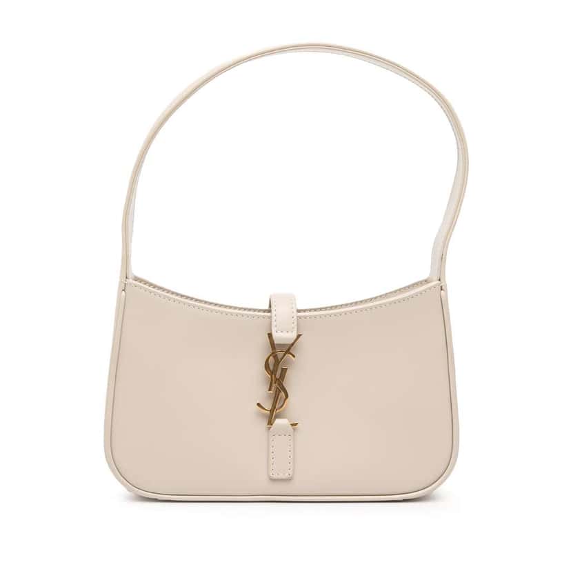 Saint Laurent Mini Smooth Calfskin Le 5 a 7 Hobo White Leather Good condition - Front View