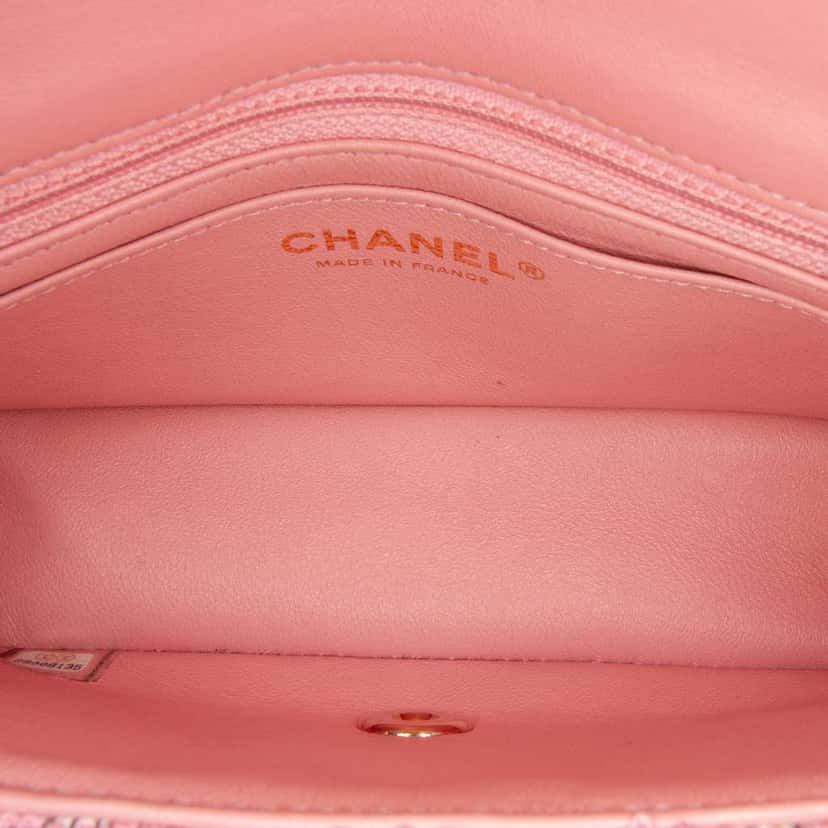 Chanel Mini Rectangular Classic Tweed Braid Flap Pink Tweed Good condition - Model View