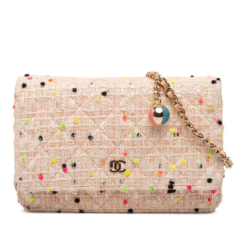 Chanel Quilted Tweed Candy Cotton and Beach Ball Wallet On Chain Brown Tweed Good condition - Front View